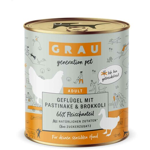 Grau Hund Geflgel mit Pastinake & Brokkoli
