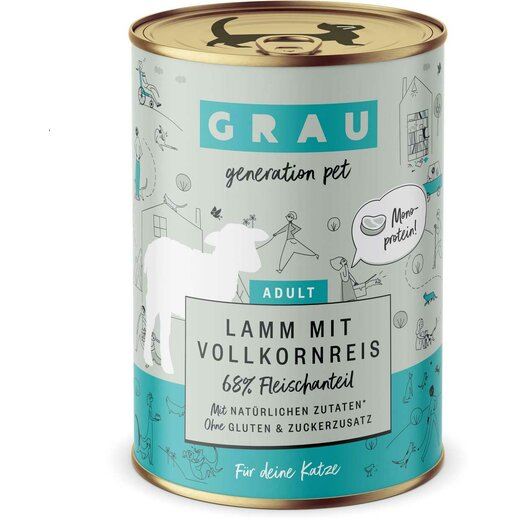 Grau Katzenfutter Lamm mit Vollkornreis